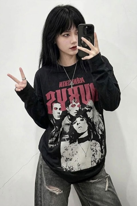 Siyah Maneskin Y2K Unisex Sweatshirt 