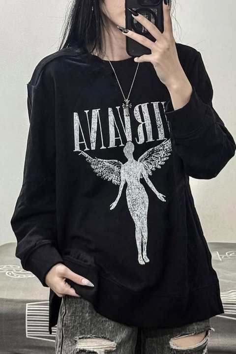 Siyah Nirvana Angel Unisex Sweatshirt