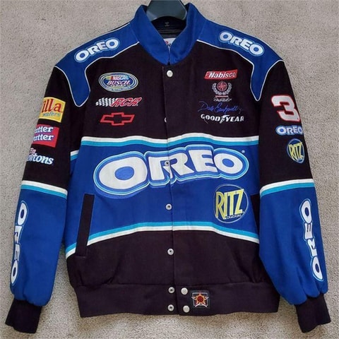Siyah Oreo Mavi Parçalı Retro Unisex Bomber Ceket