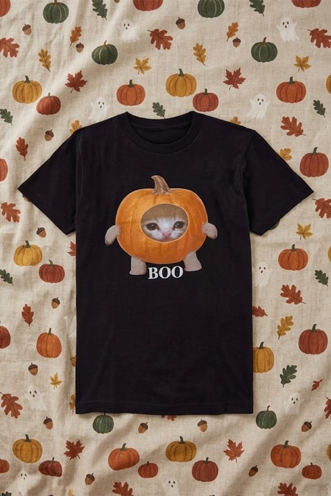 Siyah Pumpkin Cat BOO Halloween Unisex T-Shirt