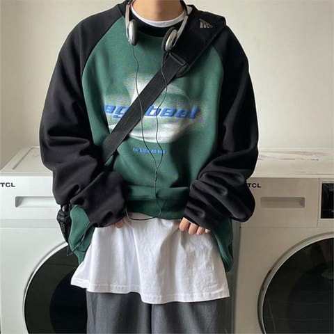 Siyah Raglan Kollu No Lime No See Yeşil (Unisex) Uzun Kollu