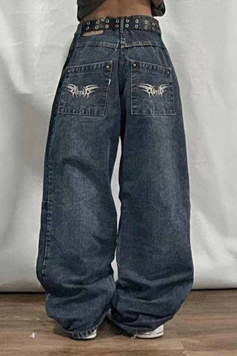 Siyah Retro Yıkamalı Harajuku Baggy Y2K Pantolon