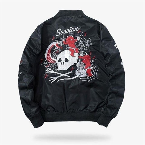 Siyah Session Baby Devil Retro Unisex Bomber Ceket