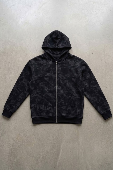 Siyah Sisli Streetwear Kapüşonlu Unisex Hırka