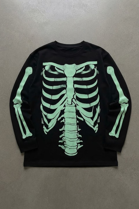 Siyah Skeleton Body Fosforlu Gotik Halloween Unisex Sweatshirt