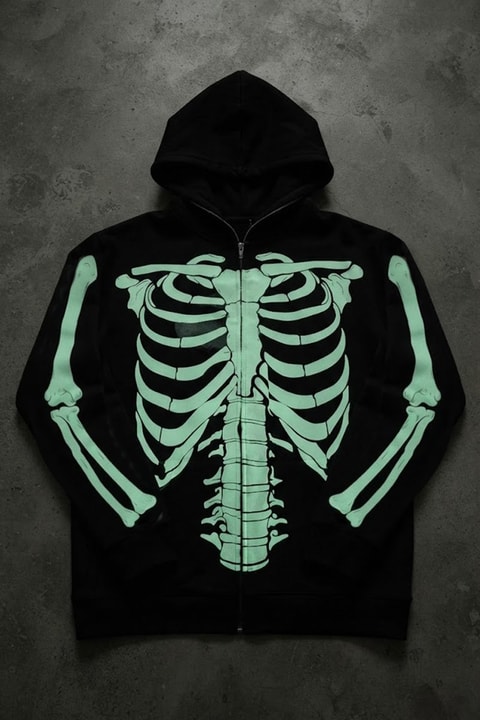 Siyah Skeleton Body Fosforlu Gotik Halloween Unisex Hırka
