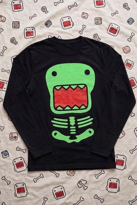 Siyah Skeleton Fosforlu Domo Kun Halloween Unisex Sweatshirt