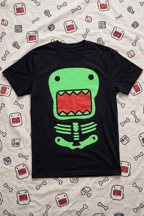 Siyah Skeleton Fosforlu Domo Kun Halloween Unisex T-Shirt
