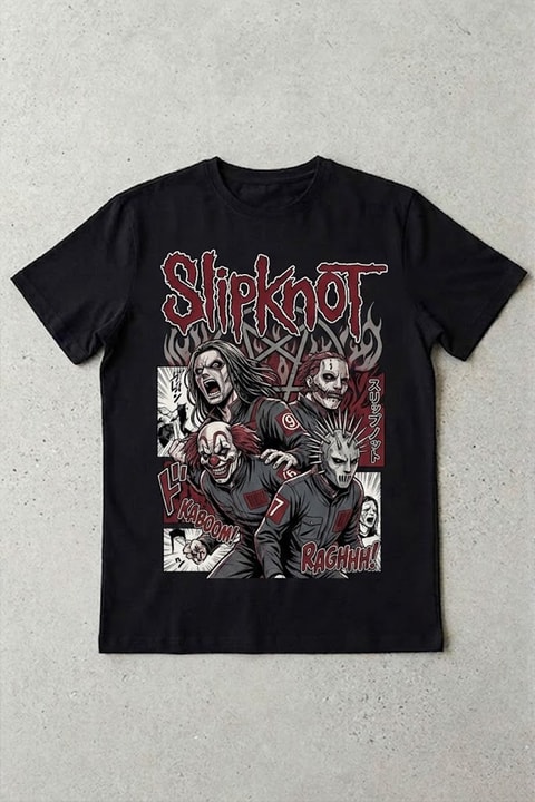 Siyah Slipknot Anime Manga Collection Y2K Unisex T-Shirt