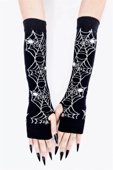 Siyah Spider Web Gotik Kesik Parmak Kolluk