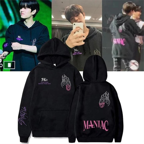 Siyah Stray Kids - Maniac Tour (Unisex) Kapüşonlu Sweatshirt