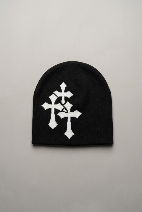 Syah Haçlı Gotik Unisex Bere