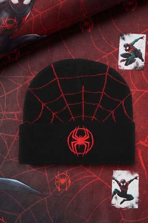 Syah Spider Man Örümcek Ağlı Unisex Bere