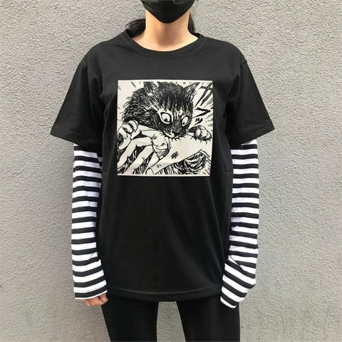 Tomie Junji Ito Unisex Çizgili Kollu T-Shirt