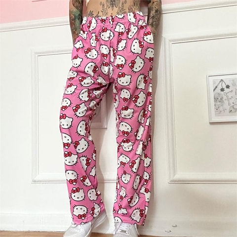 Yeni Pembe Hello Kitty Kolaj İnce Rahat (Unisex) Eşofman