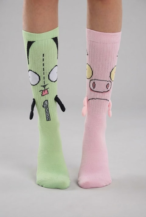 Yeşil Pembe Invader Zim Gir & Piggy Unisex Çorap