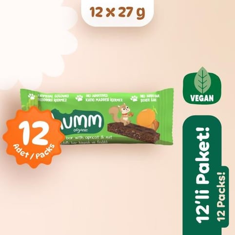 Organik Vegan Kayısılı ve Fındıklı Yulaf Bar Atıştırmalık Paketi 12 adet görseli.