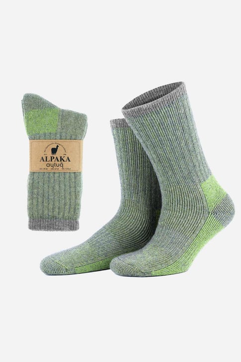 Aytuğ Unisex Alpaka Yünü Havlu Kışlık Gri/Yeşil Soket Çorap