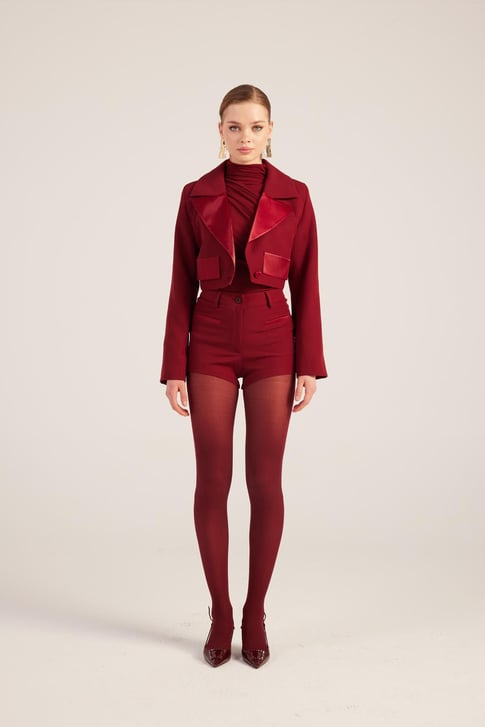 Camila Crop Blazer Ceket Bordo