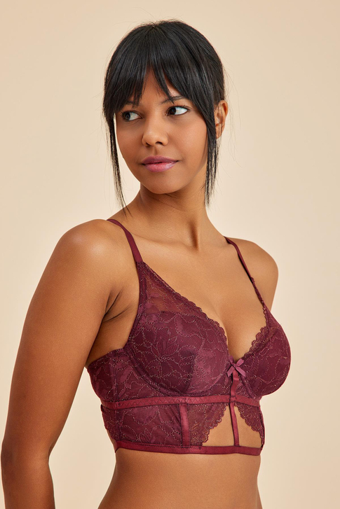 Roma Bordo 4'lü Dantelli Sütyen, Babydoll, Külot Çeyiz Seti