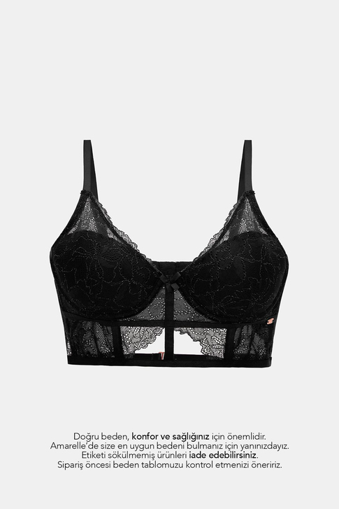AMARELLEDesteksizRoma Siyah Dantelli Büstiyer Sütyen- Dolgusuz Toparlayıcı