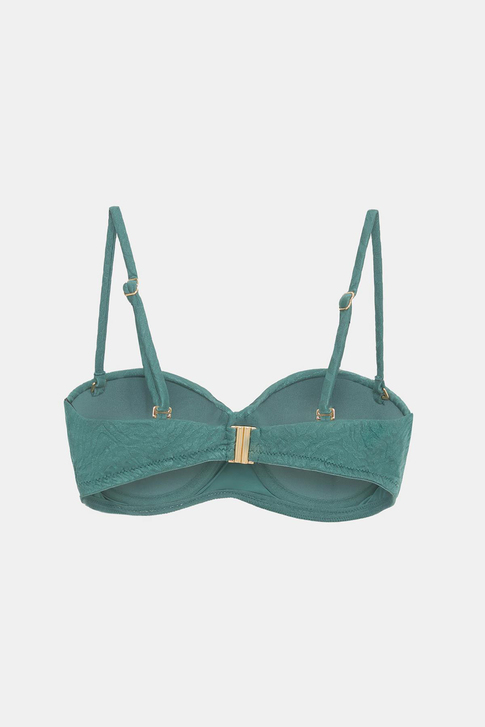 Bali Yeşil Balenli Dolgulu Straplez Push-Up Bikini Üst