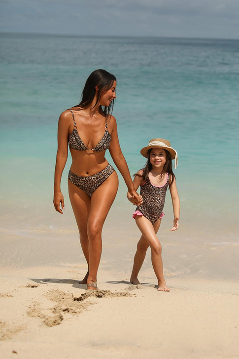 Capetown Leopar Desenli Dolgusuz Çıkarılabilir Kup Üçgen Bikini Üst