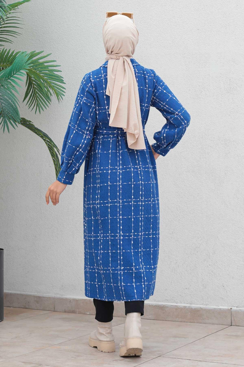 Düğmeli Kaşe Kaban Mavi 19600