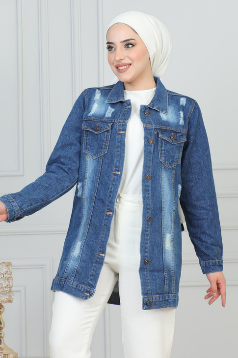 Düğmeli Kot Ceket Koyu Mavi MSW6096-1