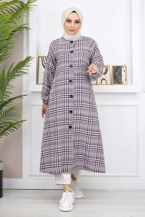 Düğmeli Şanel Kap Mürdüm 19168