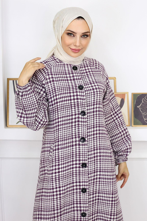 Düğmeli Şanel Kap Mürdüm 19168