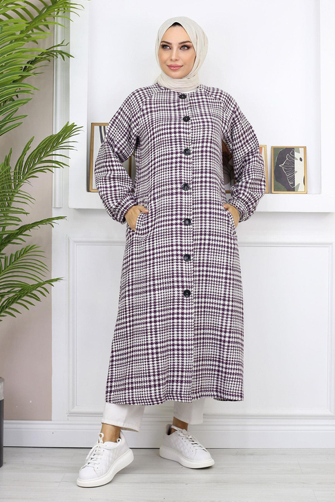 Düğmeli Şanel Kap Mürdüm 19168