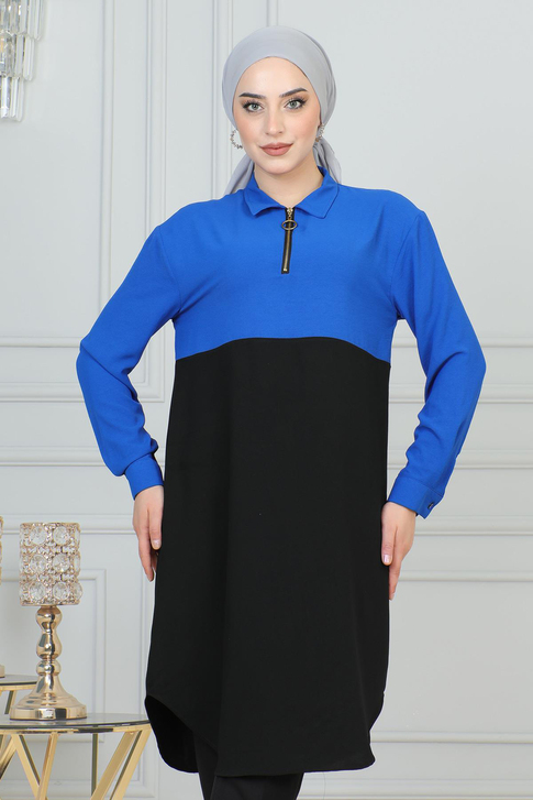 Fermuar Detaylı Tunik İndigo 6098