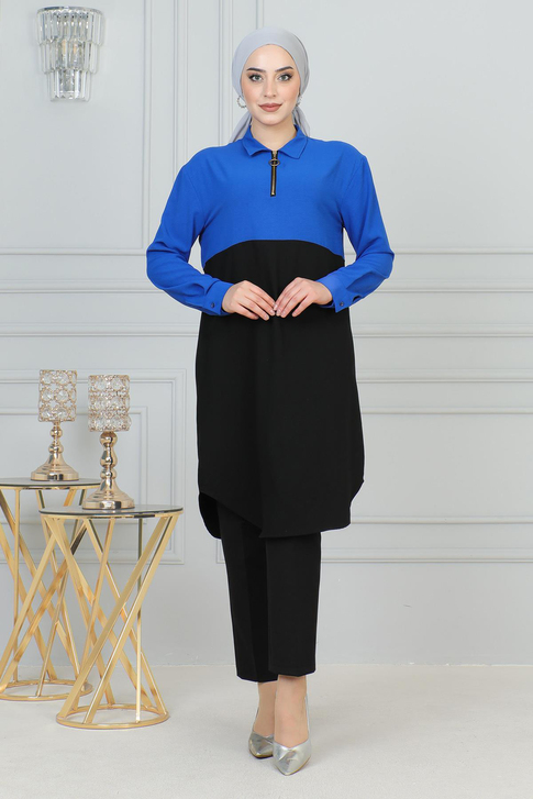 Fermuar Detaylı Tunik İndigo 6098