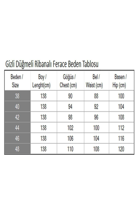 Gizli Düğmeli Ribanalı Ferace İndigo MSW19214-2