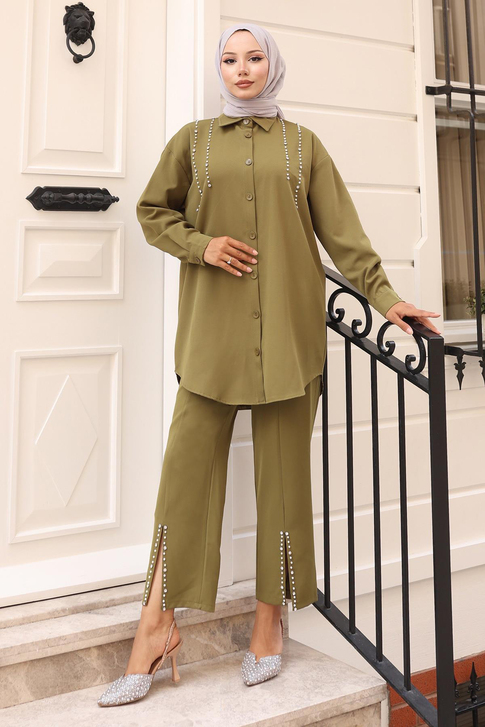 İnci Detaylı Takım Haki 19259