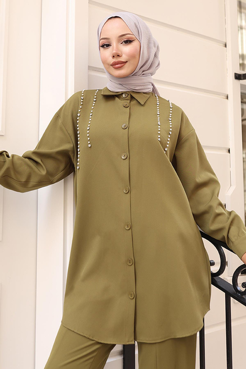İnci Detaylı Takım Haki 19259