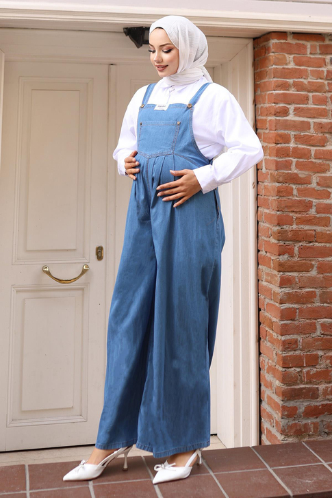 Kanguru Cepli Hamile Tulum Açık Mavi 19248