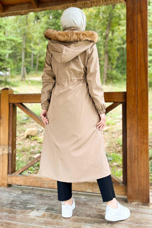 Kapşonlu Fermuarlı Mont Vizon 10349