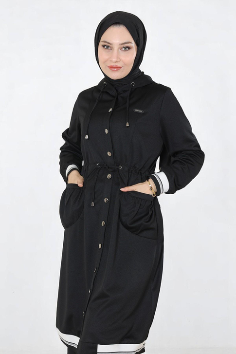 Kapşonlu Ribanalı Takım Siyah 19196