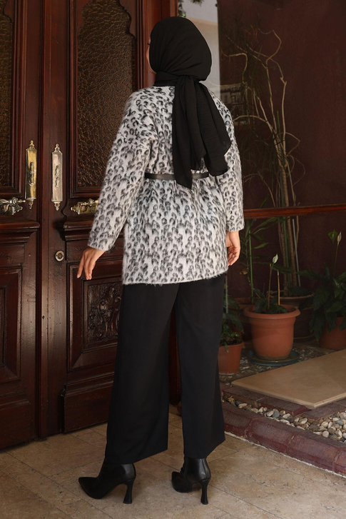 Leopar Desenli Triko Takım Gri 6147