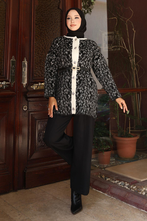 Leopar Desenli Triko Takım Siyah 6147
