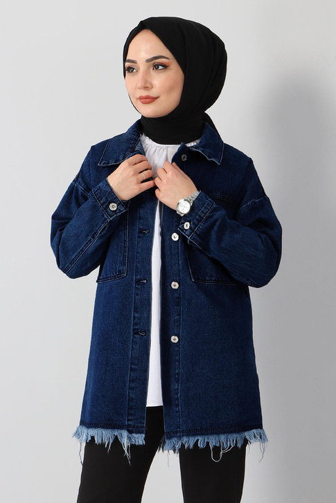 Püskül Detaylı Kot Ceket Lacivert MSW6011