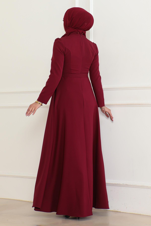Taş Detaylı Elbise Bordo 6134
