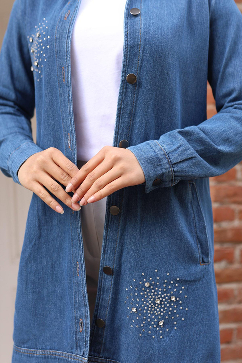 Taş Detaylı Kot Gömlek Açık Kot 19400