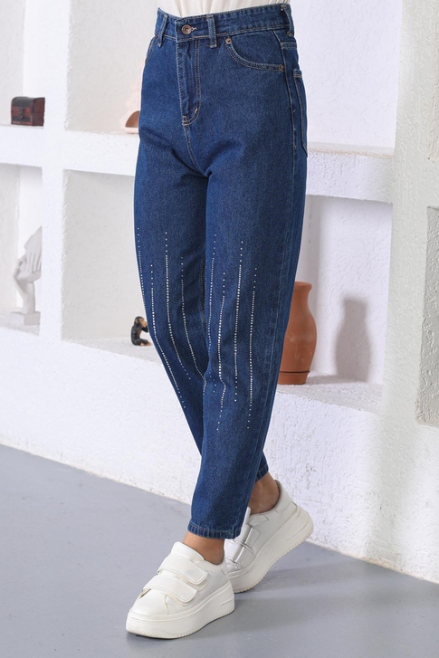 Taş Detaylı Kot Pantolon Koyu Kot 6039