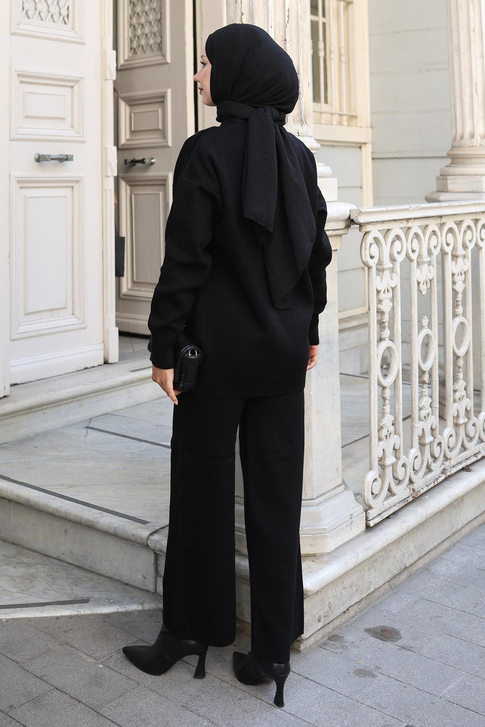 Taş Detaylı Triko Takım Siyah 6148