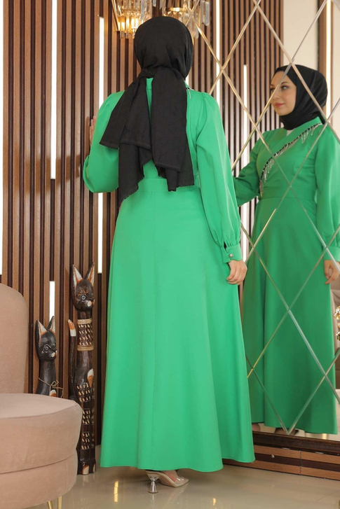 Taş Püsküllü Elbise Yeşil MSW18700