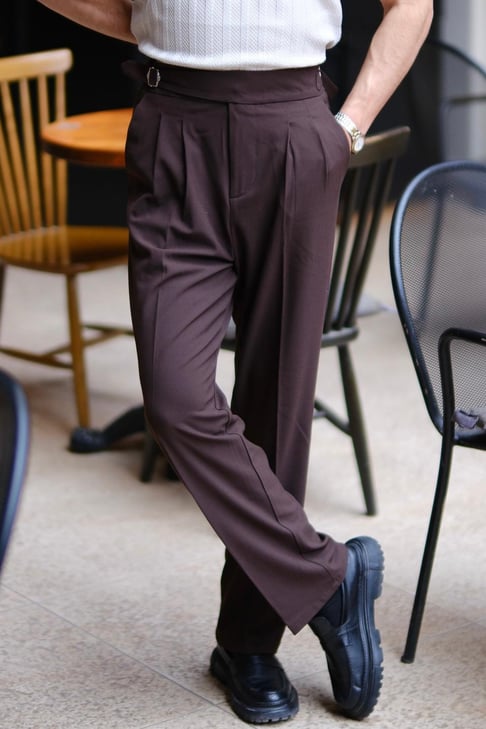 İtalyan Model Çift Kemer Detaylı Baggy Pantolon Acı Kahve