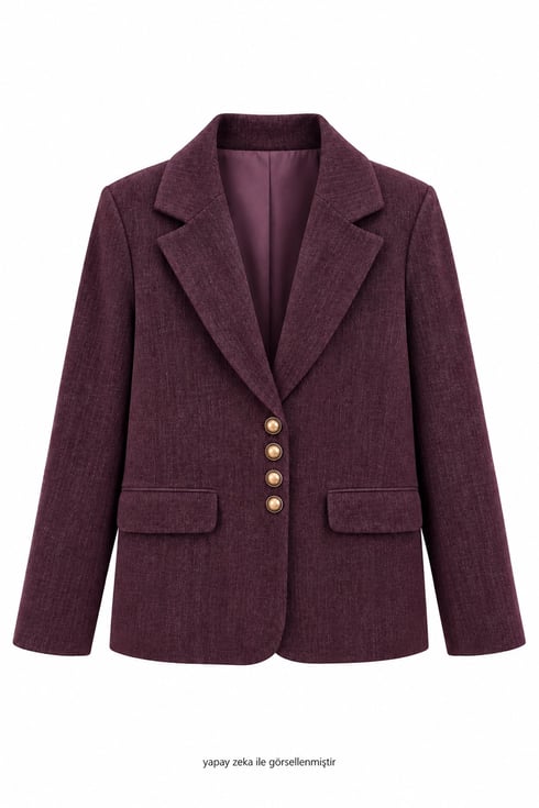 Antik Düğmeli Vatkalı Blazer Ceket Mürdüm